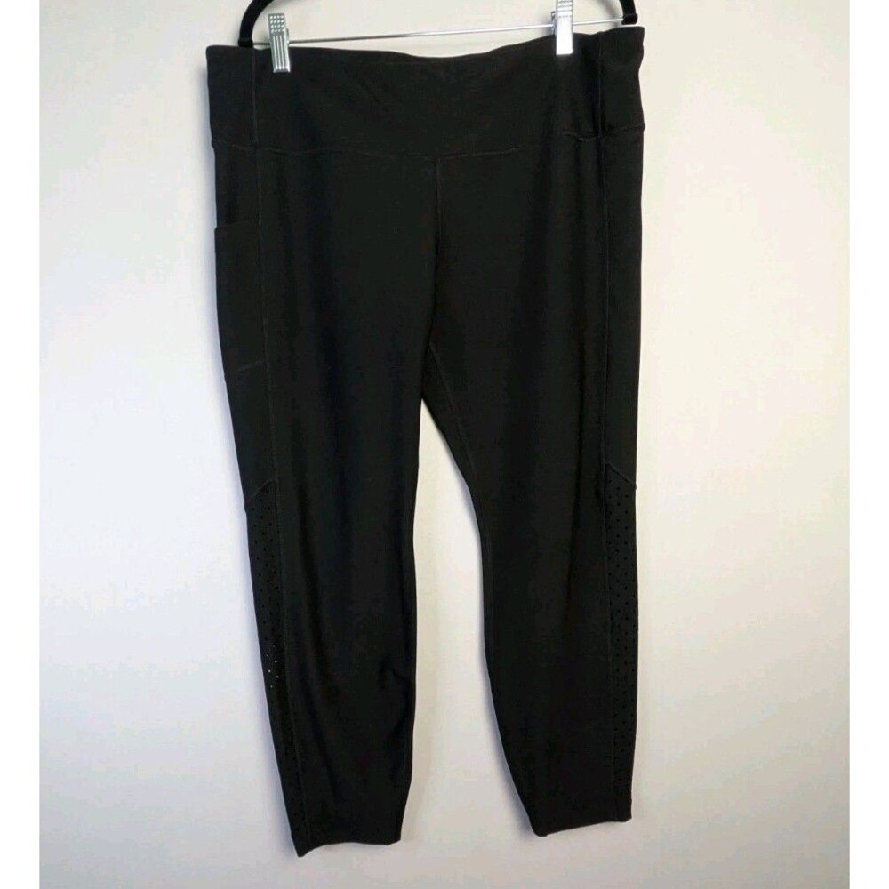 AVIA Cropped Leggings Womens XL Yoga Gym Exercise Black Stretch Mesh Detail - Picture 1 of 14